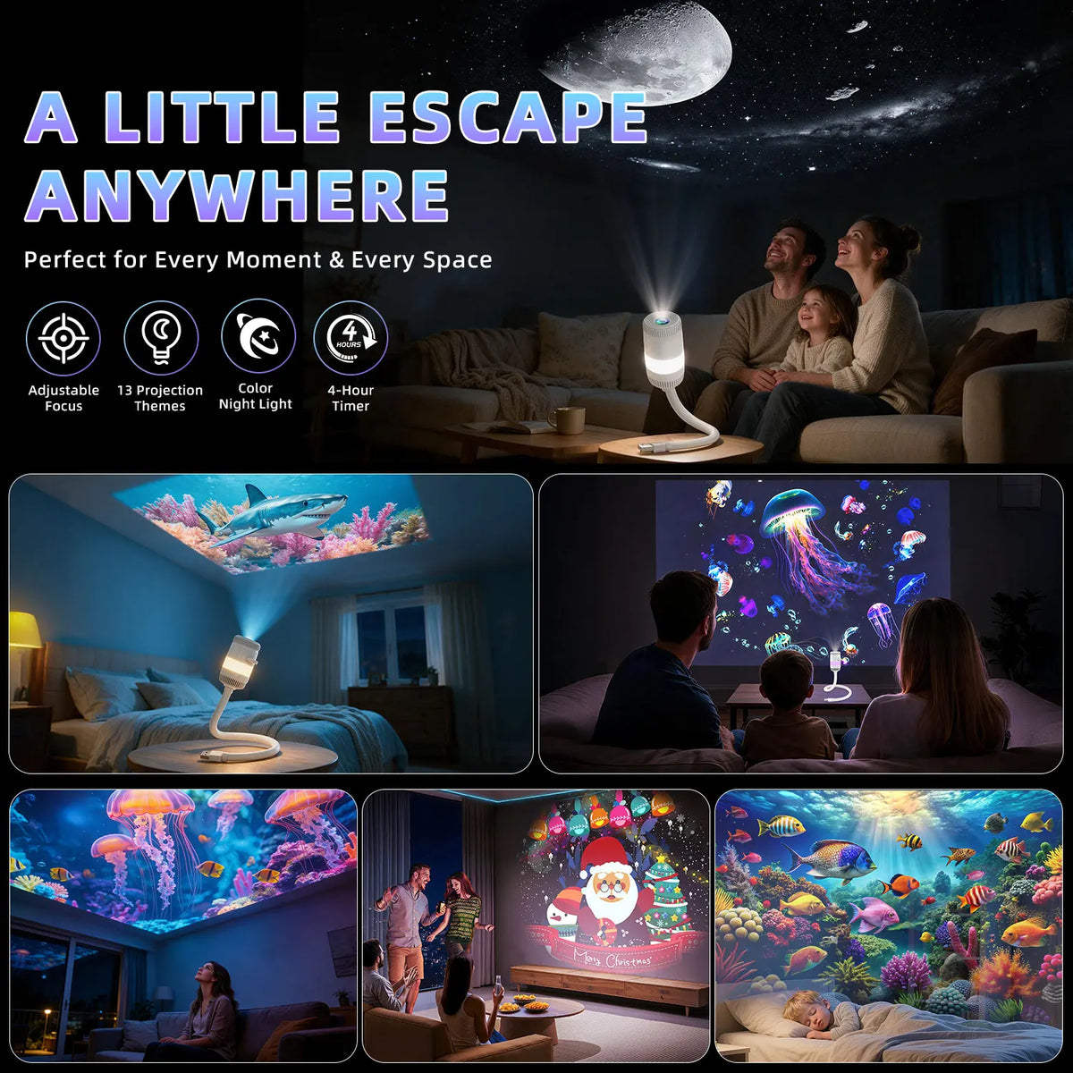 Ausyle Galaxy Star Projector USB Jellyfish Starry Sky Universe LED Night Light Lamp Home Bedroom Room Decoration Atmosphere Ligh