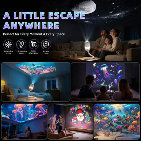 Ausyle Galaxy Star Projector USB Jellyfish Starry Sky Universe LED Night Light Lamp Home Bedroom Room Decoration Atmosphere Ligh