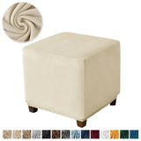 Velvet Square Ottoman Cover Soft Elastic Footrest Slipcovers for Living Room House Pouf Stool Covers Furniture Protector Case