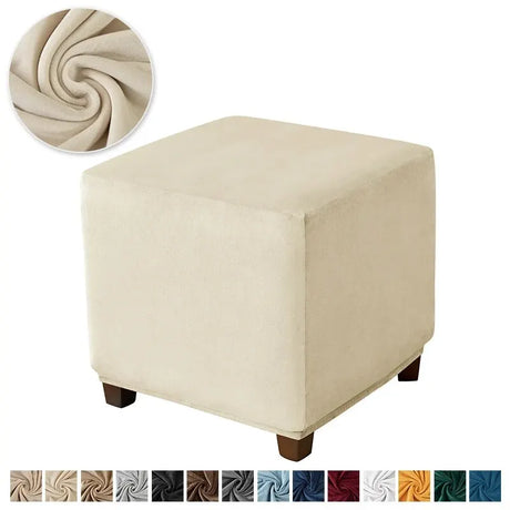 Velvet Square Ottoman Cover Soft Elastic Footrest Slipcovers for Living Room House Pouf Stool Covers Furniture Protector Case