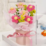 Knitted Flower Bouquet Crochet Rose Flowers Hugging Bucket New Year Gifts Living Room Desk Decoration Mother's Day Gift