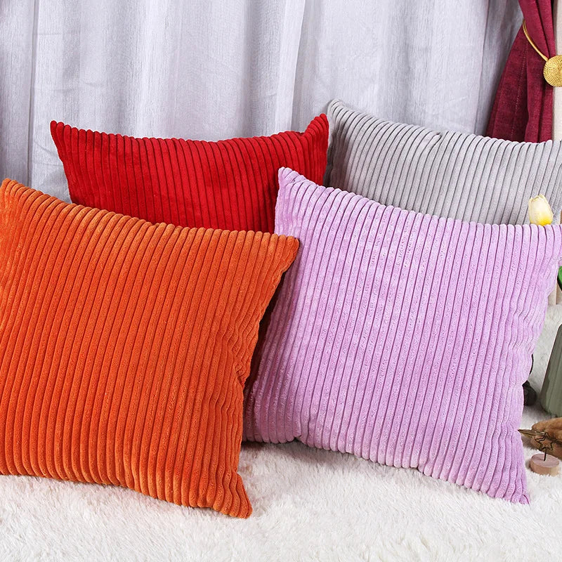 Orange Cushion Covers Super-Soft Striped Velvet Corduroy Home Decor Pillow 30x50cm 45x45cm Cover for Sofa Pillow Case