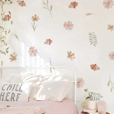 Boho Style Flowers Leaves Watercolor Wall Sticker Nursery Vinyl Wall Art Decals for Living Room Bedroom Kids Room Home Decor