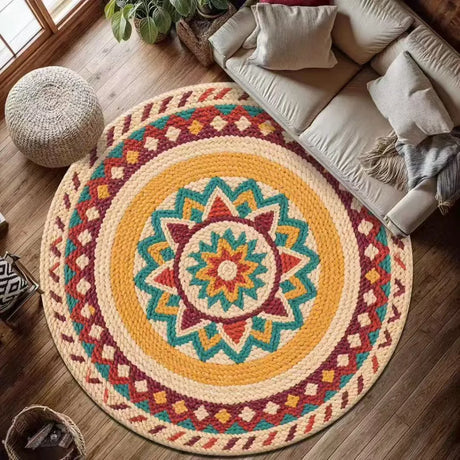 Round Mandala Carpet Mat Rug Bohemian Ethnic Home Decoration Non-slip Handwoven Colorful Geometric Living Room Floor Mat