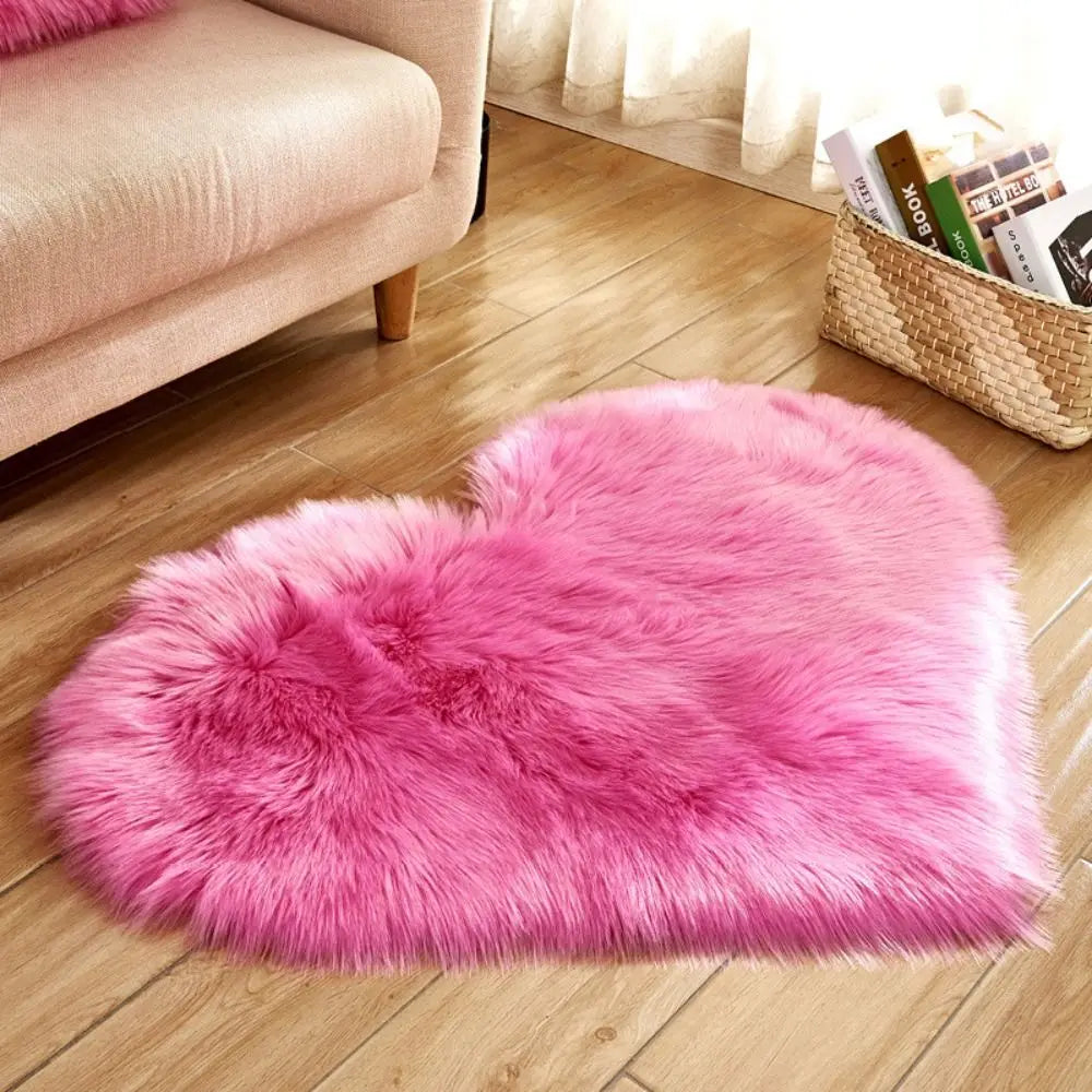 30X40cm Shaggy Carpet Faux Wool Heart Shaped Carpet Chair Sofa Cushion Living Room Bedroom Decorative Floor Mats Washable
