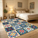 Bohemian Geometric Abstract Style Big Size Rugs for Bedroom Soft Easy Clean Cloakroom Carpet Machine Washable Foldable Patio Mat