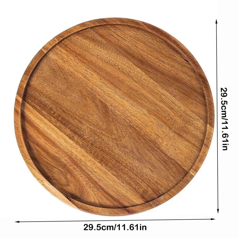 Decorative Tray Round Dinner Plate Wooden Large Wood Platte Dessert Pallet