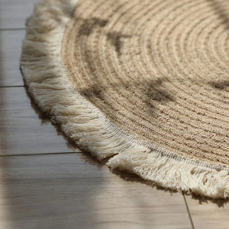 HeMu Round Woven Rugs Handmade Jute Rattan Carpet With Tassel for Bedroom Living Room Vintage Home Decor Floor Mats RoomDoor Mat