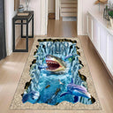 2D Ocean World Long Runner Rug Shark Coral Reef Fish Print Carpet Soft Non-Slip Underwater Adventure Home Decor Hallway Mat