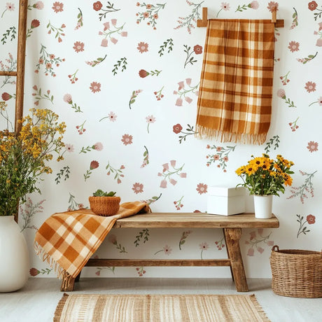 Boho Style Flowers Leaves Watercolor Wall Sticker Nursery Vinyl Wall Art Decals for Living Room Bedroom Kids Room Home Decor