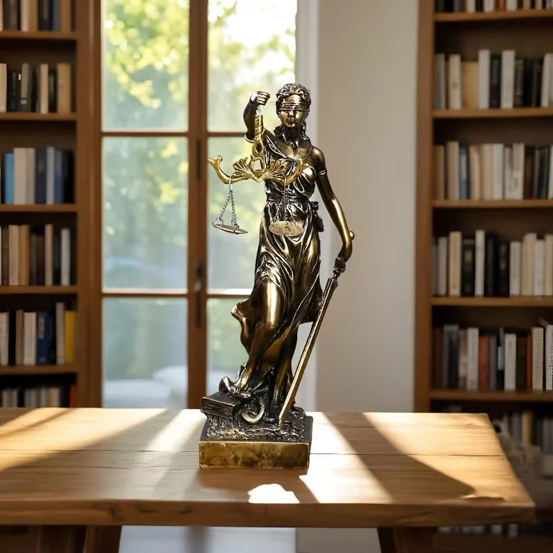 Creative Retro Round bottom Justice Goddess Statue Lawyer Office Ornament Gifts Home Living room Sculpture Desk Decor