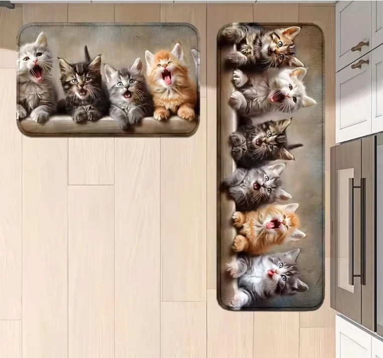 VIKAMA 1/2pcs Cat Kitchen Rug Corridor Entrance Runner Soft Comfortable Laundry Room Bedroom Floor Mat Home Decor
