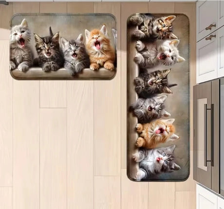 VIKAMA 1/2pcs Cat Kitchen Rug Corridor Entrance Runner Soft Comfortable Laundry Room Bedroom Floor Mat Home Decor