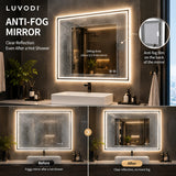 LUVODI LED Bathroom Mirror, Frameless Backlit Vanity Mirror, Dimmable 3-Color Light, Anti-Fog, Touch Sensor