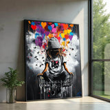Girl with Heart Balloon Canvas Print, Graffiti Street Art, Colorful Balloon Girl Vibrant Heart-Shaped, Urban Street Art Decor