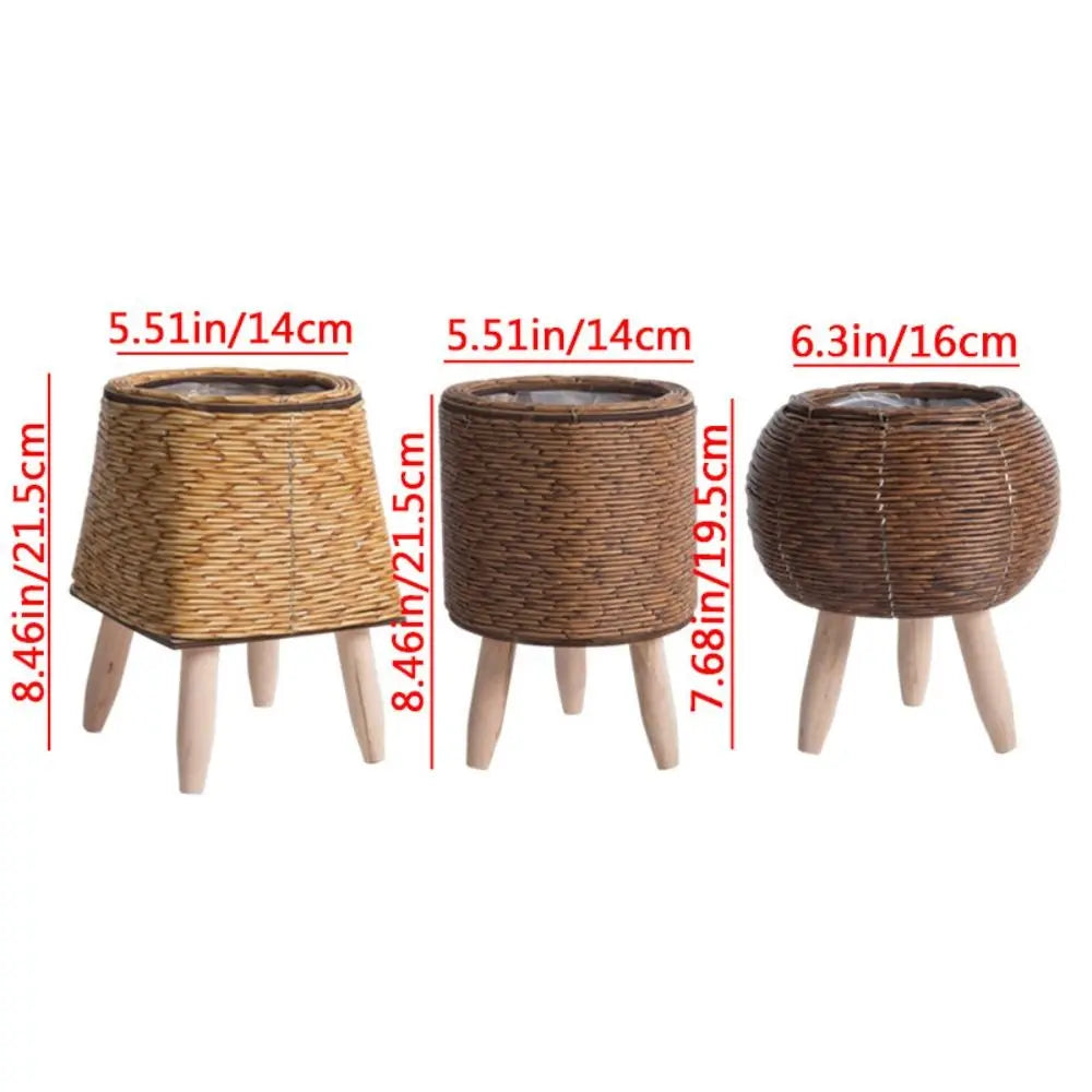 Fashion Rattan Woven Flower Pot Creative Flower Planters With Removable Legs Durable Hand Wove Plant Stand