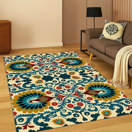 Türkiye Bohemian Persian Geometric Flower Carpet Rug for Home Bedroom Living Room Sofa Kitchen Doormat Decor,Game Non-slip Mat