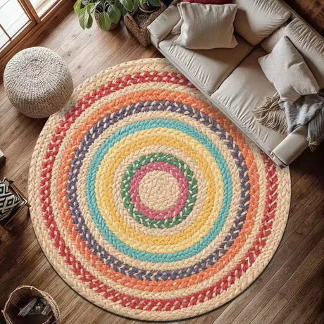 Round Mandala Carpet Mat Rug Bohemian Ethnic Home Decoration Non-slip Handwoven Colorful Geometric Living Room Floor Mat