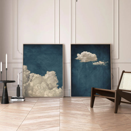 Abstract Blue Cloud Wall Art Poster Minimalist Sky Maximum Compromise Canvas Printmaking for Modern Living Room Home Decor Gifts