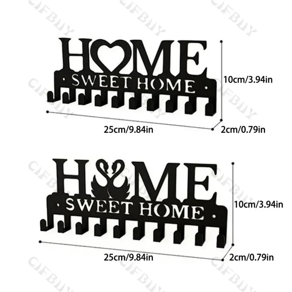 "Home Love" Shaped Key Holder with Hooks - No-Drill Wall Mount, Metal Organizer for Living Room Decor,Key Rack | Key Hanger Wall