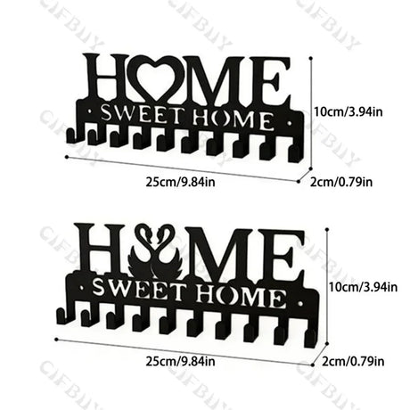 "Home Love" Shaped Key Holder with Hooks - No-Drill Wall Mount, Metal Organizer for Living Room Decor,Key Rack | Key Hanger Wall