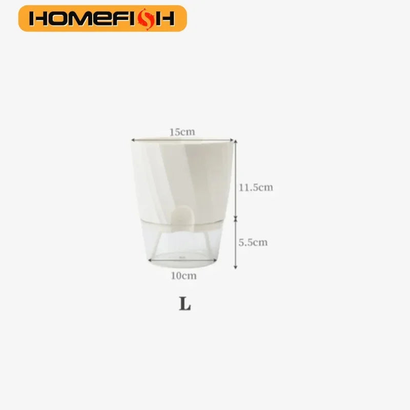 Transparent Double Layer Self Watering Planter, Automatic Water Absorbing Hydroponic Flower Pot for Office Decor