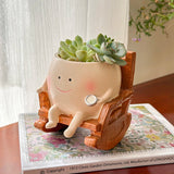 Stylish Cute Cartoon Ghost Resin Succulent Planter Pot Rocking Chair Shaped Flower Pot for Home Office Desk Decor Gift Idea