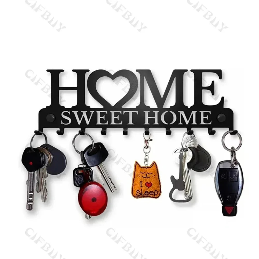 "Home Love" Shaped Key Holder with Hooks - No-Drill Wall Mount, Metal Organizer for Living Room Decor,Key Rack | Key Hanger Wall