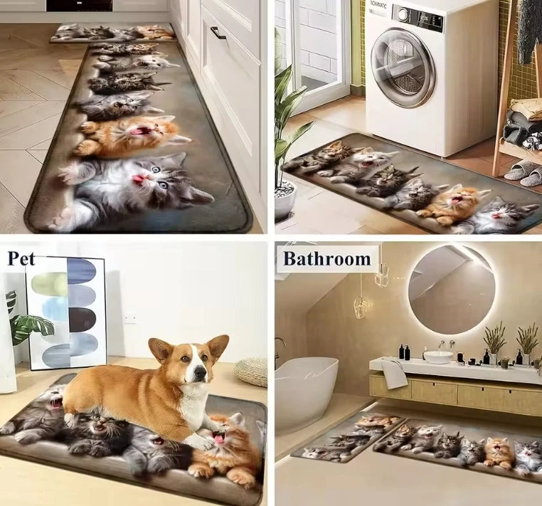 VIKAMA 1/2pcs Cat Kitchen Rug Corridor Entrance Runner Soft Comfortable Laundry Room Bedroom Floor Mat Home Decor