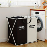 1 PC Large Laundry Hamper 3 Sections Divided Laundry Basket Foldable Washing Bin Dirty Cloth Storage Bag