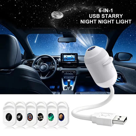 USB Starry Sky Projector Night Light 360° Adjustable Galaxy Atmosphere Lamp for Car Interior Home Bedroom Romantic Nightlight