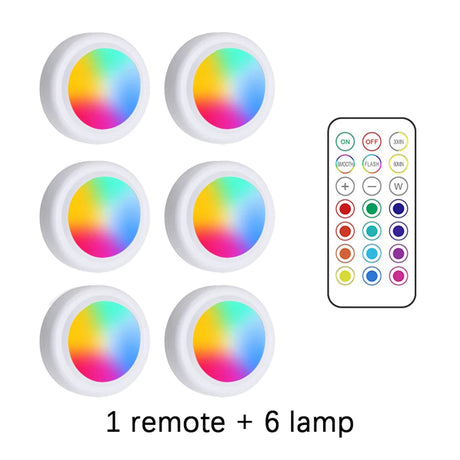 RGB LED Under Cabinet Lights with Remote Control Battery Powered Wireless Dimmable Night Lamp LED Lights for Home Wardrobe Light
