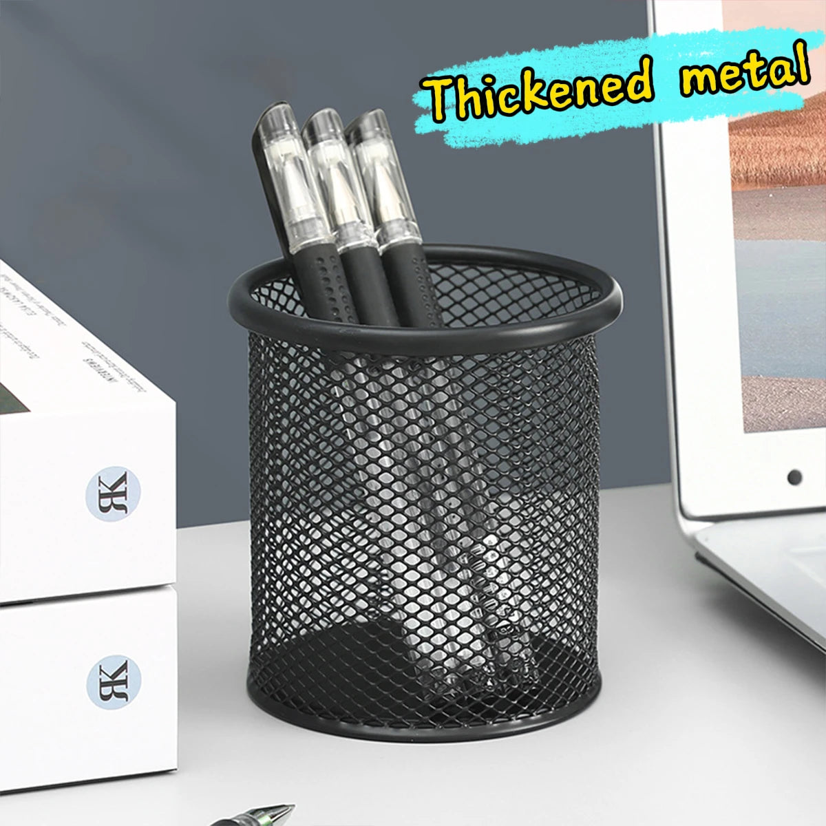 Multifunction Round/Square Pen Holder Office Desk Metal Mesh Pen Pot Cup Case Container Organiser Durable Pencil Case Stationery