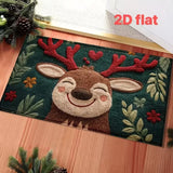 VIKAMA Gingerbread Man Doormat Green Floral Heart Pattern Non Slip Entrance Rug Christmas Holiday Floor Mat Front Door Outdoor