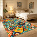 Bohemian Geometric Abstract Style Big Size Rugs for Bedroom Soft Easy Clean Cloakroom Carpet Machine Washable Foldable Patio Mat