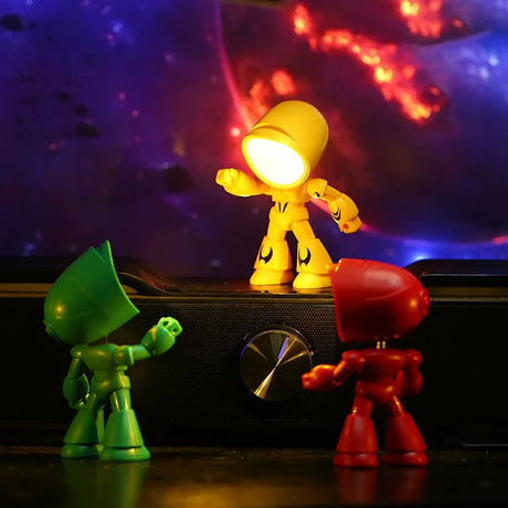 LED Mini Night Light Cute Cartoon Robot Hero Desk Lamp Desktop Ornament Book Light Kids Room Bedside Bedroom Decor Holiday Gifts