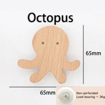 Cute Wall Wooden Hooks Children's Room Animal Hook Wall Keychain Coat Hook Home Decoration Solid Wood Hook Hanger Kitchen Access