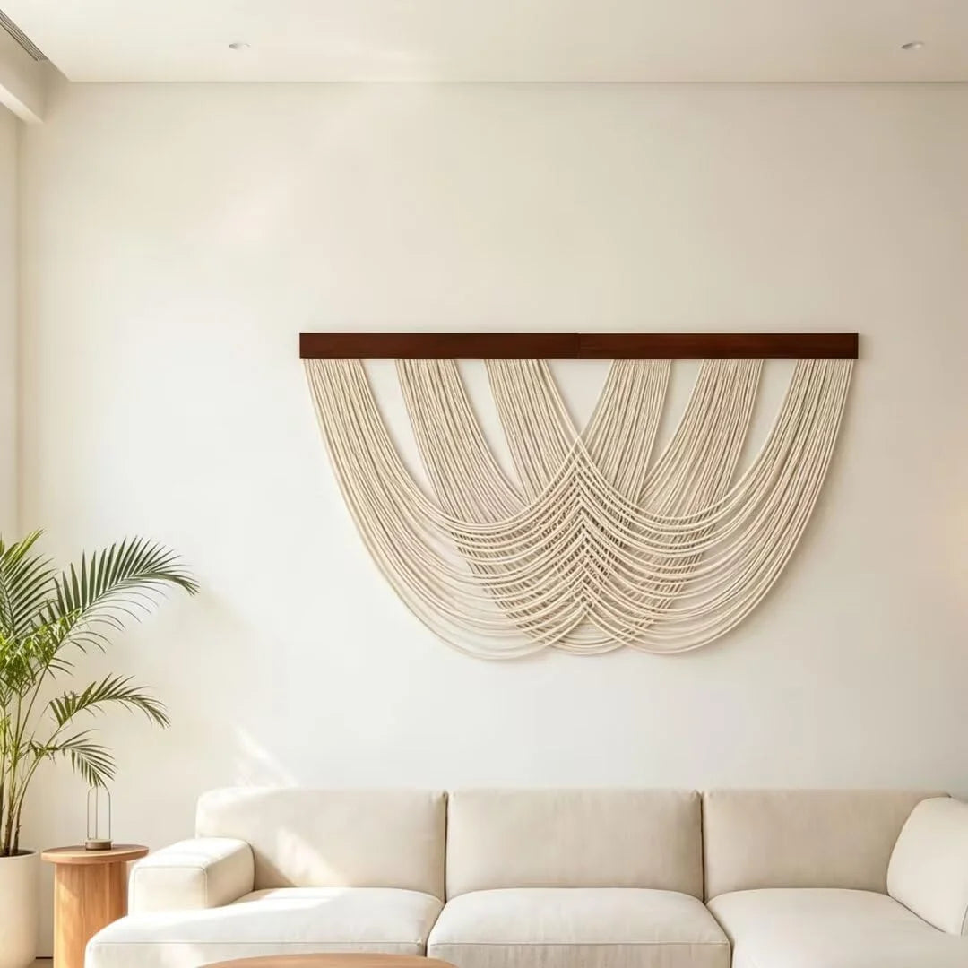 Handwoven Cotton Rope Wall Art Canvas Large Boho Macrame Tapestry for Living Room Bedroom Home Decor White