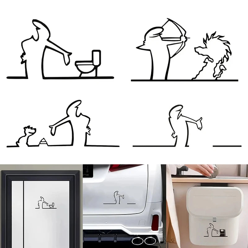 New La Linea Minimalist Line Art Car Sticker Bumper & Window Door Wall Decal With Cartoon Character Design Home Car Decoration