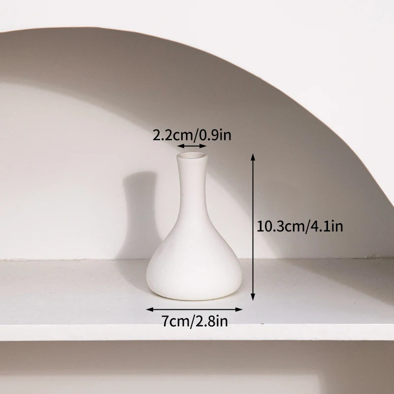 White Nordic Ceramic Flower Vase Retro Flower Bottle Creative Flower Arrangement Holder Simple Plant Pot Room Table Decor Mini