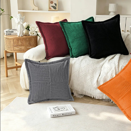 Solid Color Striped Corduroy Pillow Cushion Cover - Minimalist Sofa Backrest Cushion Office Lumbar Support Pillow Case for Nap