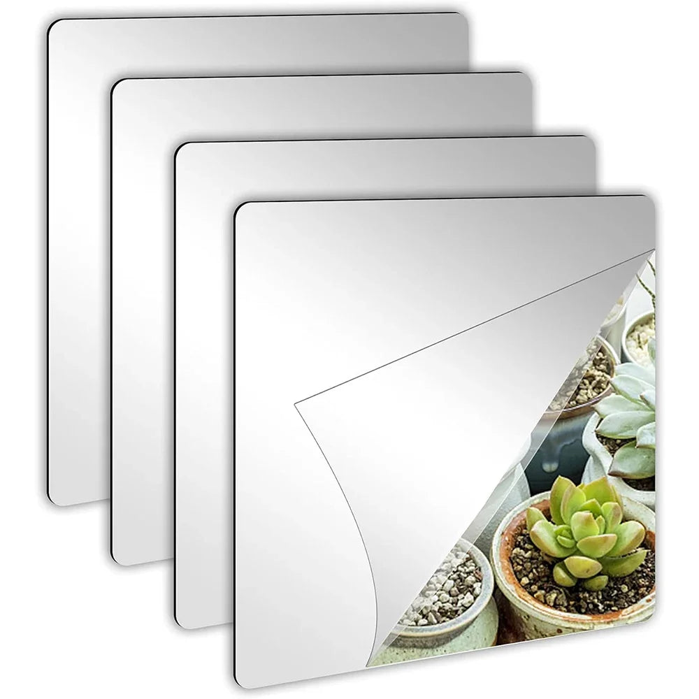 3D Mirror Wall Sticker DIY Square Acrylic Decal 2mm Full Body Wall Mirror Stickers for Bedroom Living Room Home Decor 2/4pcs