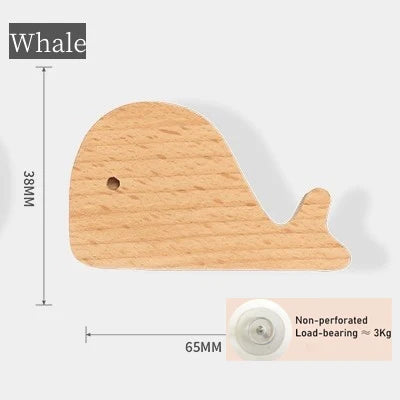 Cute Wall Wooden Hooks Children's Room Animal Hook Wall Keychain Coat Hook Home Decoration Solid Wood Hook Hanger Kitchen Access