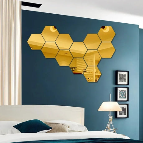 Acrylic Hexagon Mirror Wall Stickers Self Adhesive Removable Livingroom Bathroom Bedroom Wall Decoration Mirror Home Decoration
