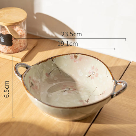 7.5inch Household Noodle Bowl Ceramic Soup Bowl With Handle Salad Pasta Bowl Kitchen Tableware Microwave Oven Bakware