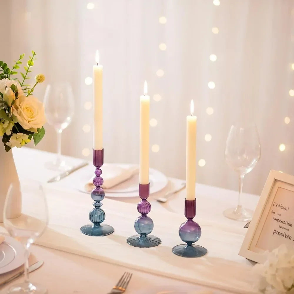 3Pcs Glass Candlestick Holders Glass Taper Candle Holders Groovy Wavy Elegant Candle Stick for Home Party Decoration