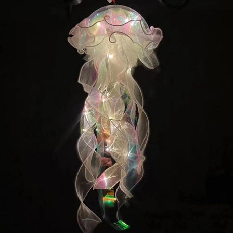 Jellyfish Colorful Nightlight Button Battery Hanging Ceiling Lantern with Ribbon&Bead LED Bulbs for Children Bedroom