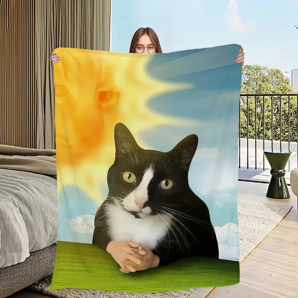 Cute cartoon funny cat meme abstract Flannel warm comfort soft plush blanket for sofa living room hogar bedroom travel gift home