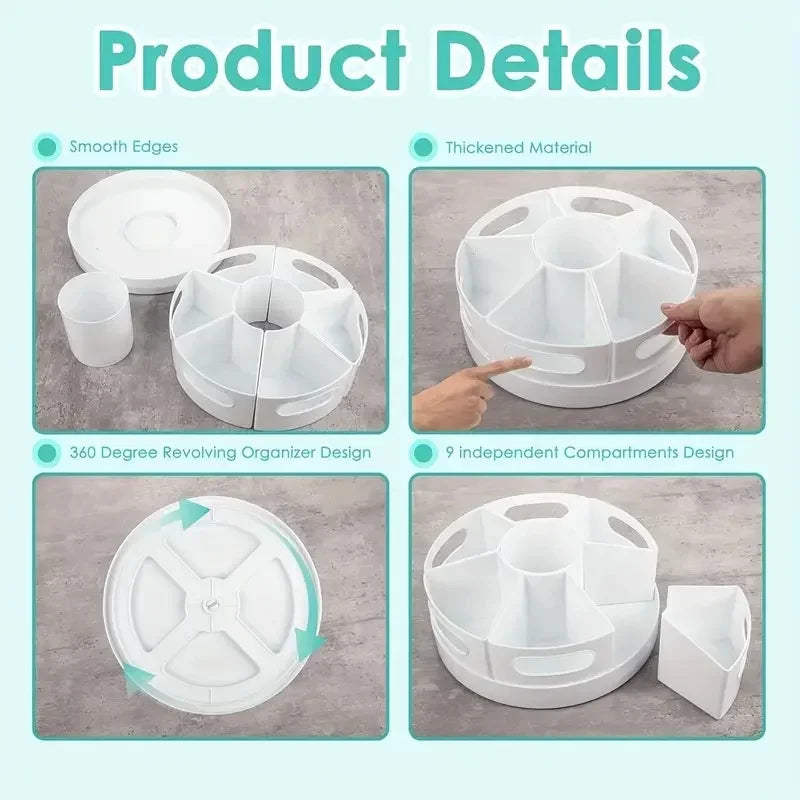 360 Degree Rotating Desk Organizer 7 Removable Bins Multi-Functional Pen Holder Stationery Storage Rack Office School Accessorie