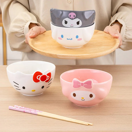 For Sanrio Ceramic Rice Bowls 5Inch Cute for Melody& Cinnamoroll& Kuromi Kids Tableware Home Cartoon Anime Relief Bowl for Gift